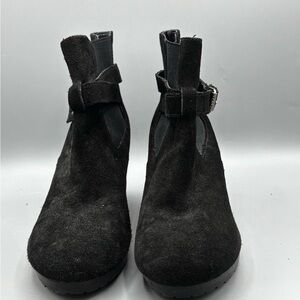 Ralph Lauren Yasline Suede Buckle Wedge Booties